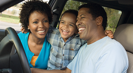 American African family inside the car
